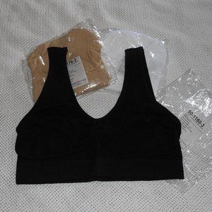 Lot of 3 Wire Free Stretch Sports Bras  Black~White~Nude NIP
